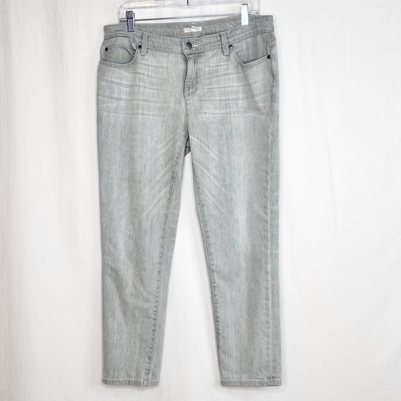 Eileen Fisher Petite Jeans Womens 12P Light Gray Mid Rise Stretch Denim USA - Picture 1 of 7